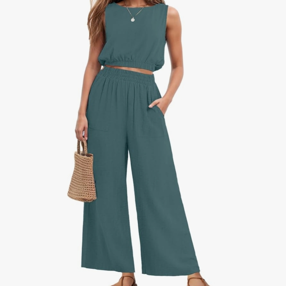 Grecerelle Teal Sleeveless 2-piece Resortwear Set (XL)